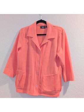Onque Casuals Womens Jacket 3/4 Sleeves, Lightweight, Size Medium. Coral Color